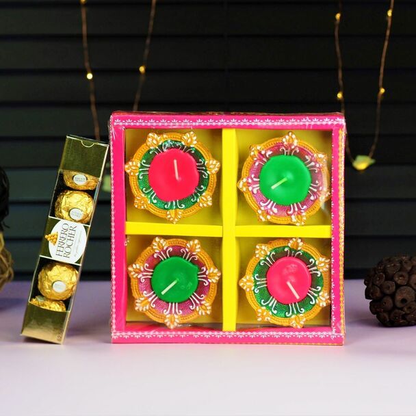 Colourful Diyas with Chocolates